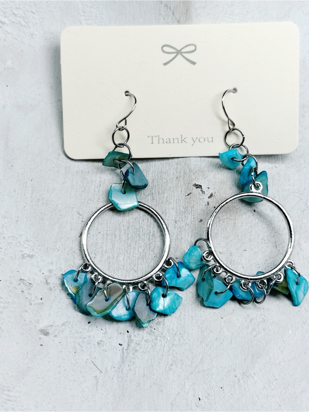 1335mc. Turquoise Color Shell Earrings - Picture 4 of 5
